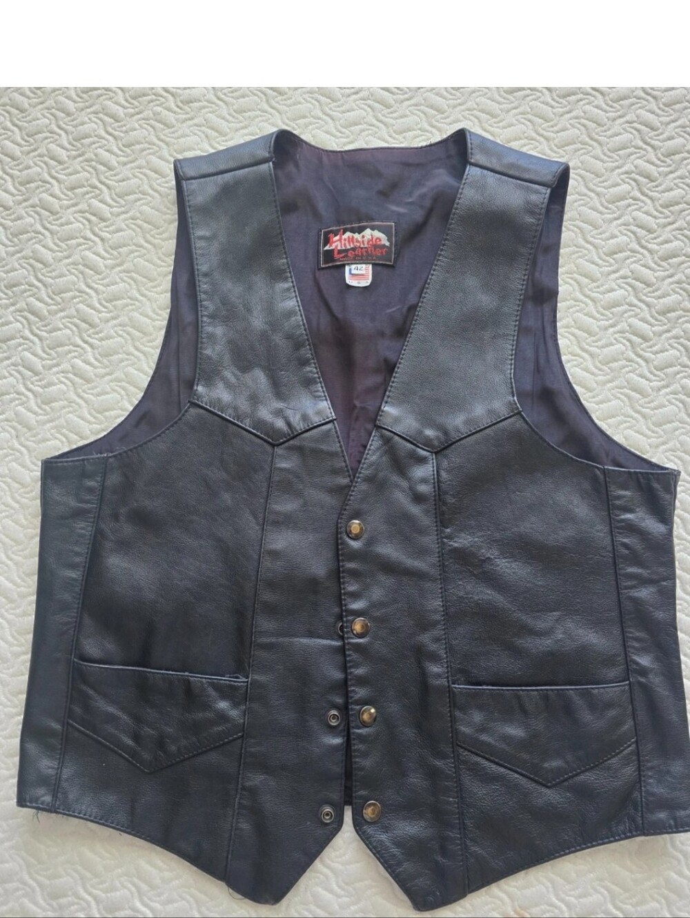 Hillside Leather Men’s Black Leather Motorcycle Biker Vest Size 42 Made in USA
